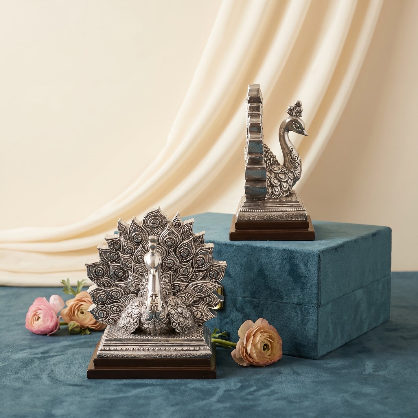Silver Peacock Pair Bookend