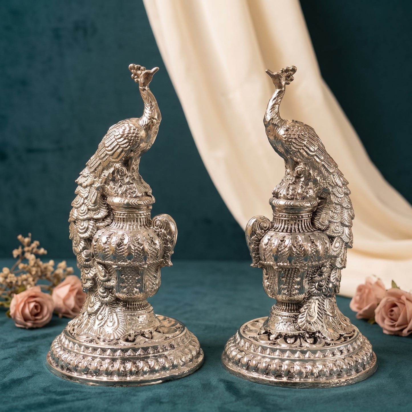 Silver Peacock Pair