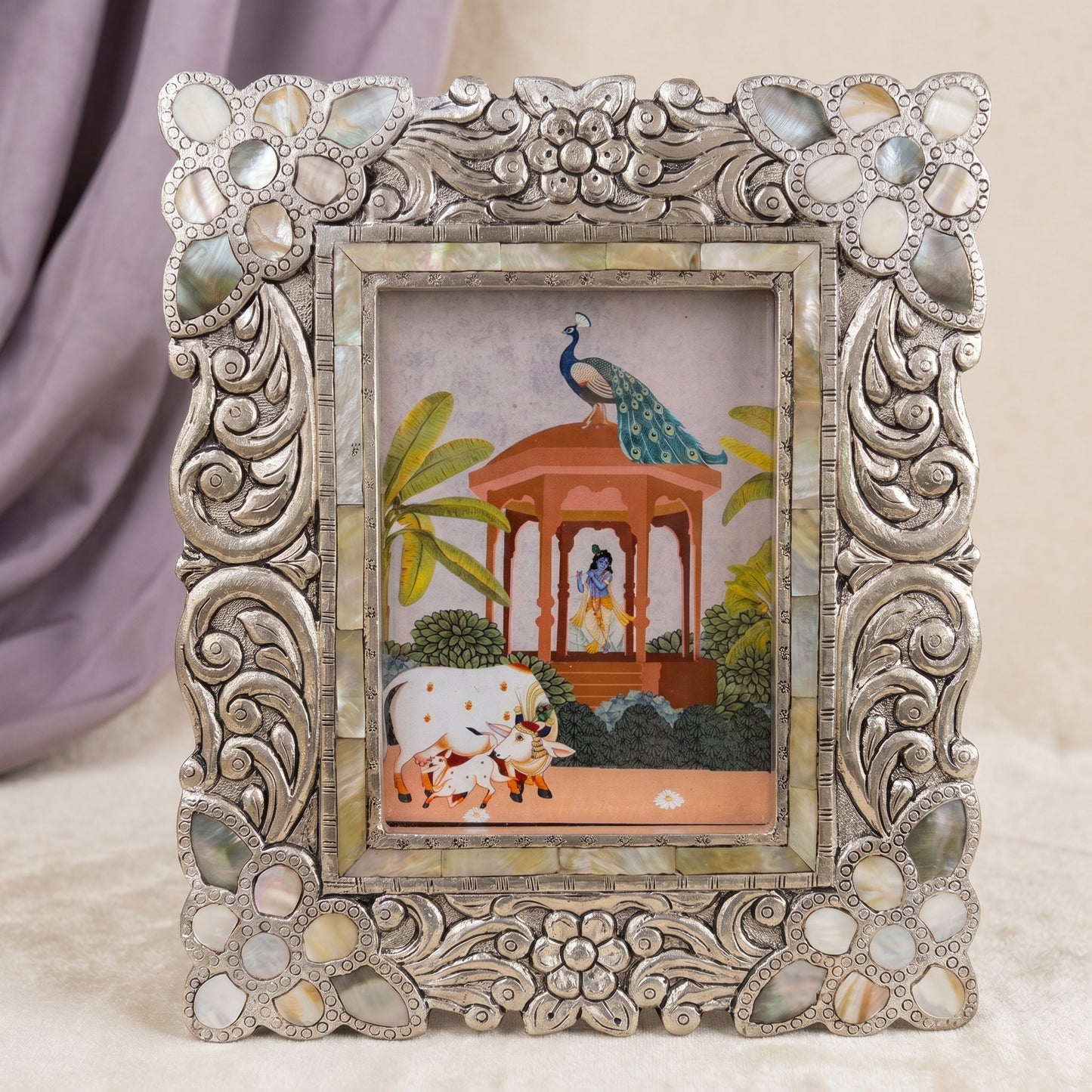 Silver MOP Floral Photo Frame