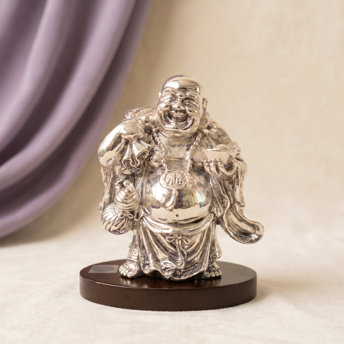 Silver Laughing Buddha Idol