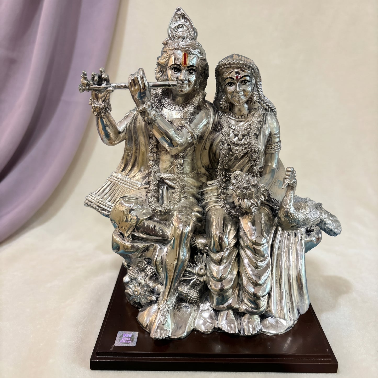 Silver Radha Krishna with Peacock