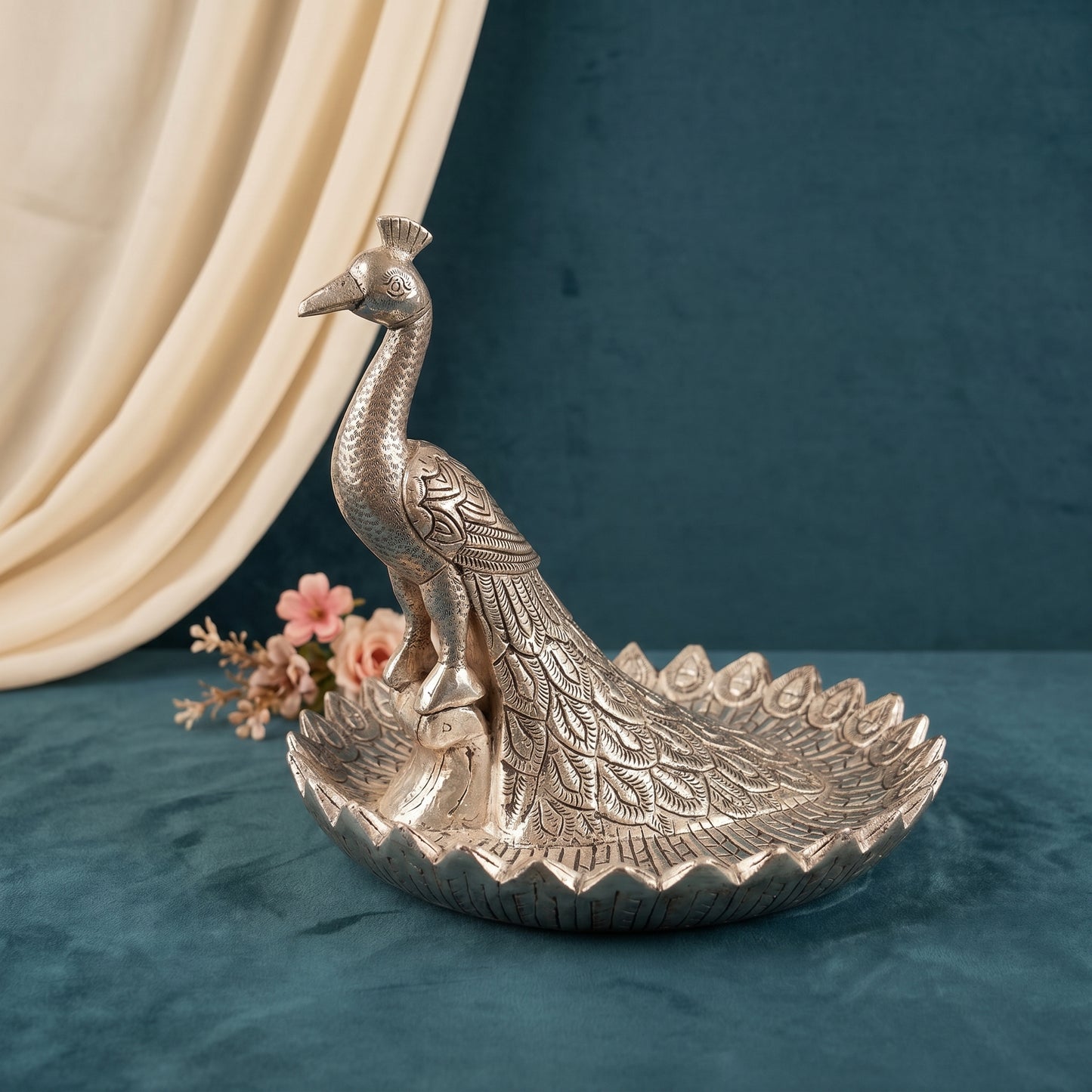 Silver Peacock Platter