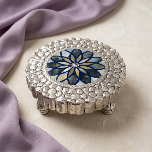 Silver Floral Chowki with Inlay