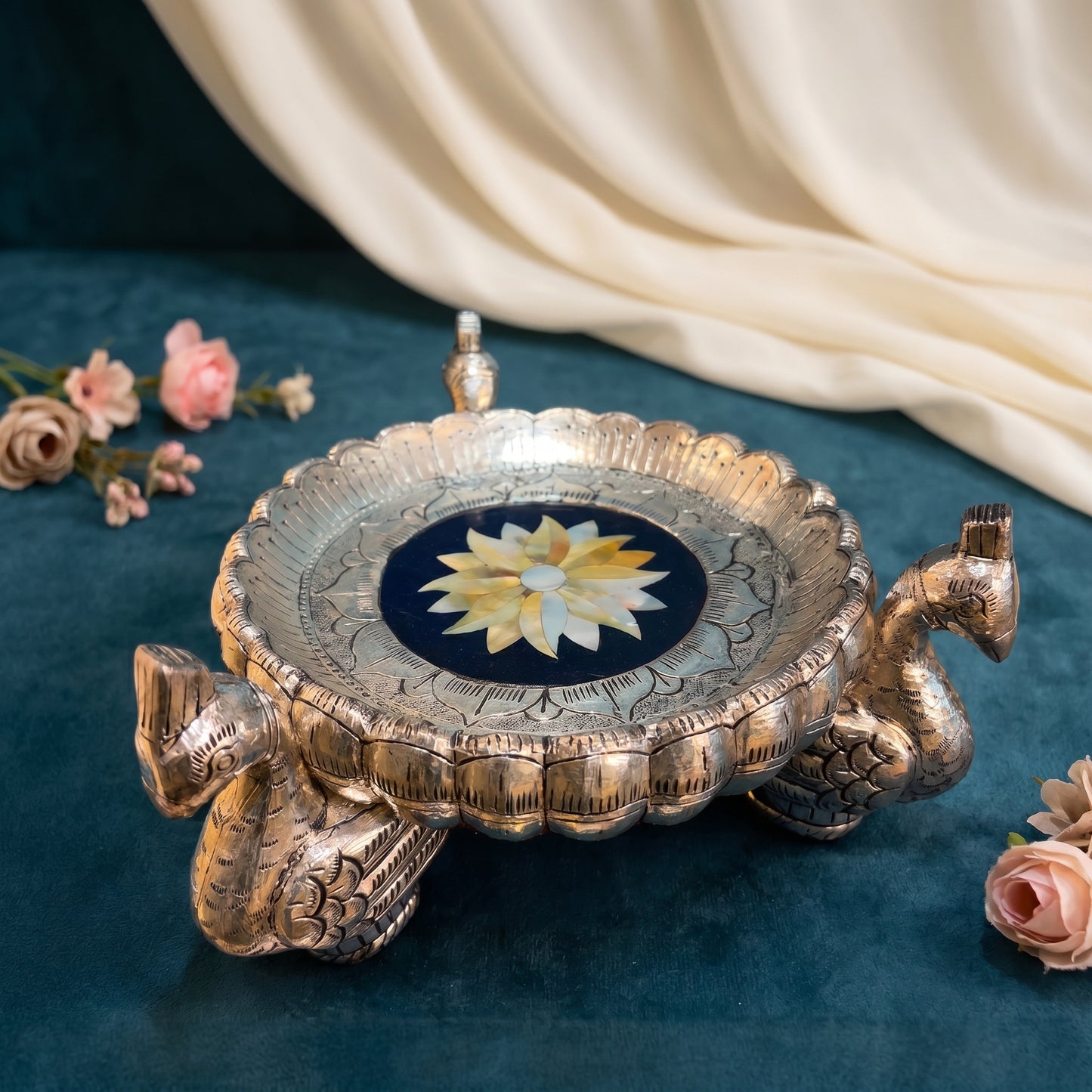 Silver Peacock Urli
