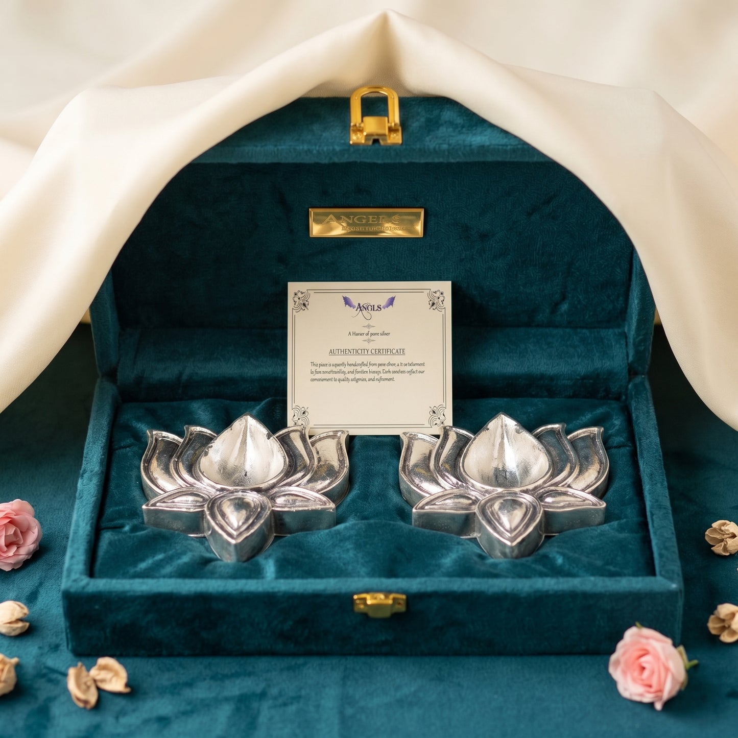 Silver Lotus Diya Set