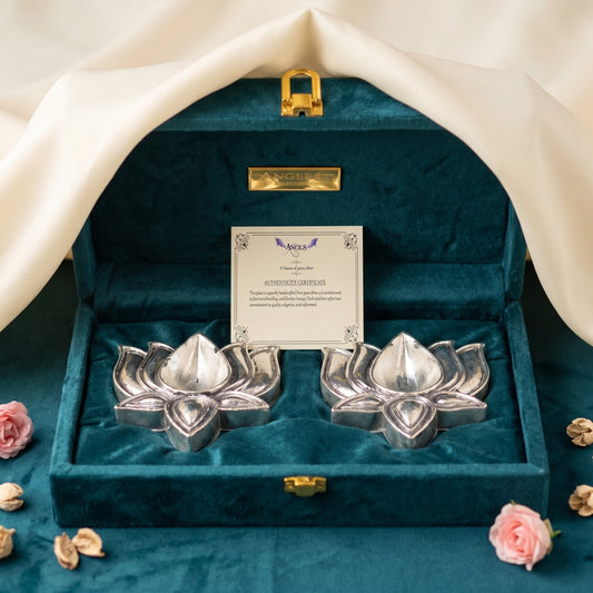Silver Lotus Diya Set