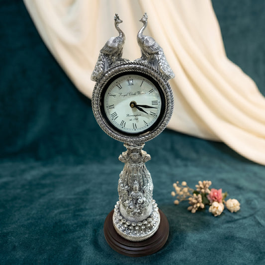 Silver Peacock Clock