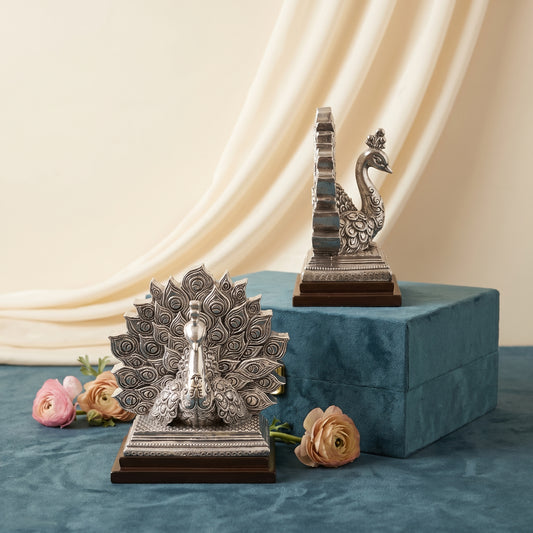 Silver Peacock Pair Bookend