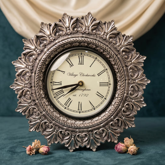 Silver Round Wall Clock