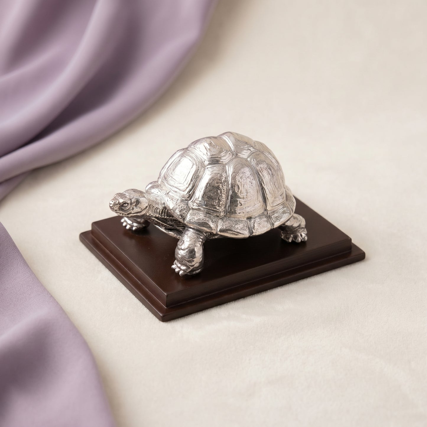 Silver Tortoise on Wood Base