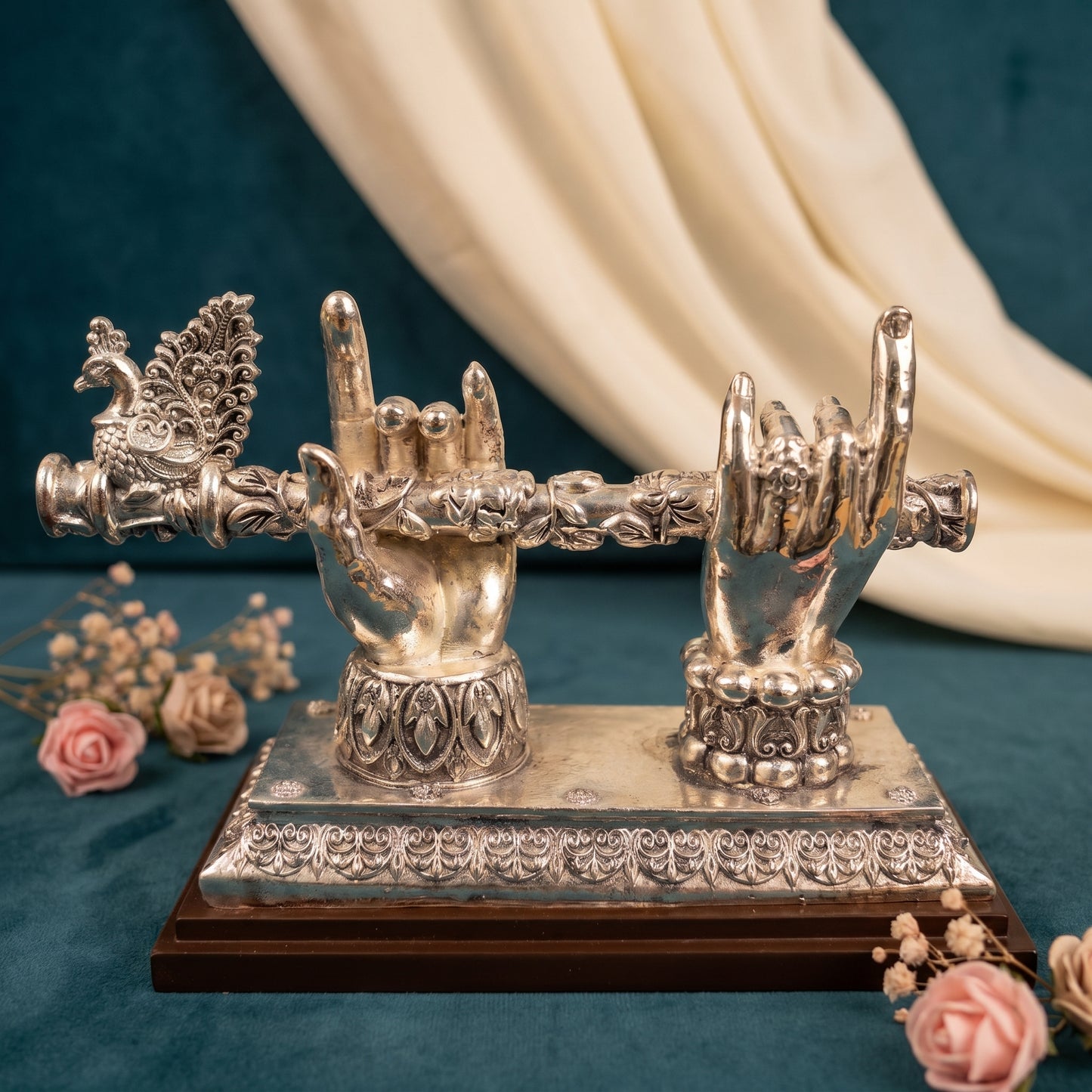 Silver Krishna Hands with Flute
