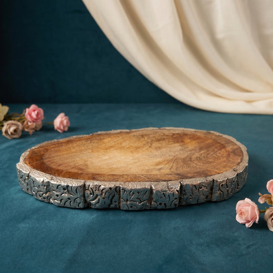 Silver Oval Teak Platter